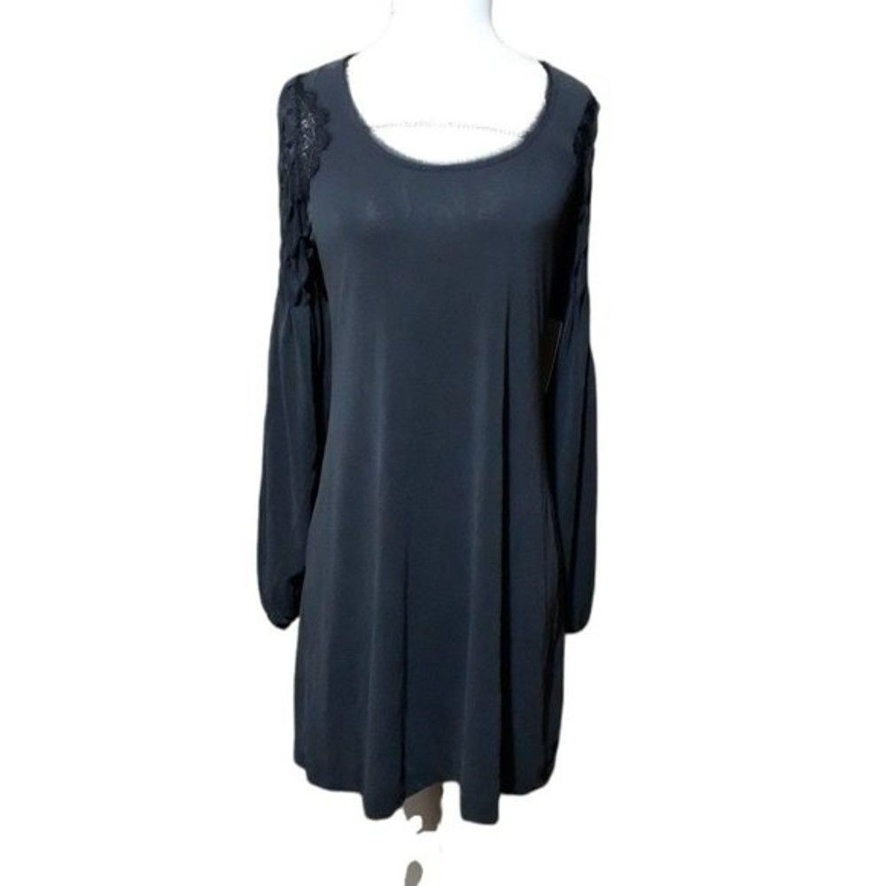 Free People Jessie's Peasant Sleeve Women's Mini Dress Black Honeycomb Detail Sz - Picture 6 of 11